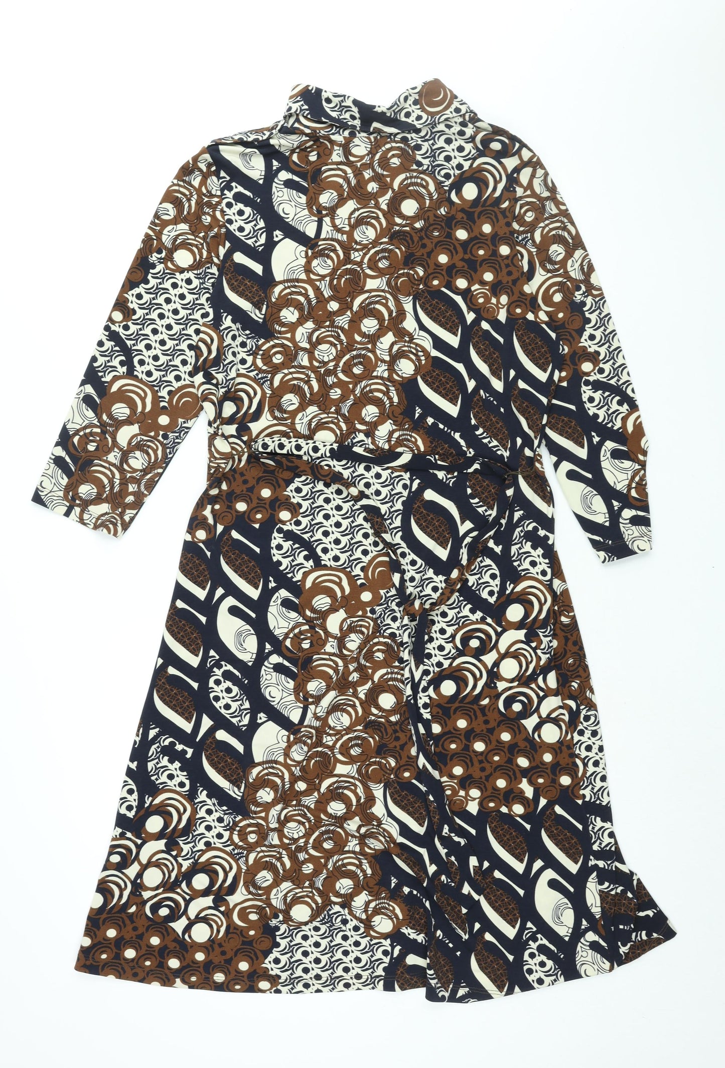 Per Una Womens Multicoloured Geometric Polyester Shirt Dress Size 12 Collared Button - Belted