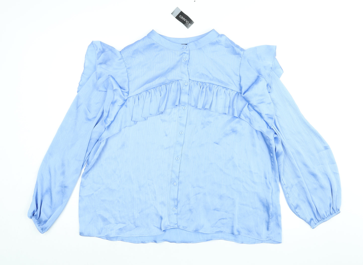 Dunnes Stores Womens Blue Polyester Basic Blouse Size XL Round Neck - Frill