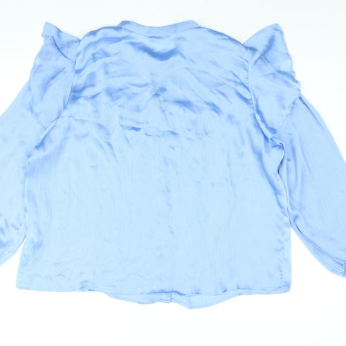 Dunnes Stores Womens Blue Polyester Basic Blouse Size XL Round Neck - Frill