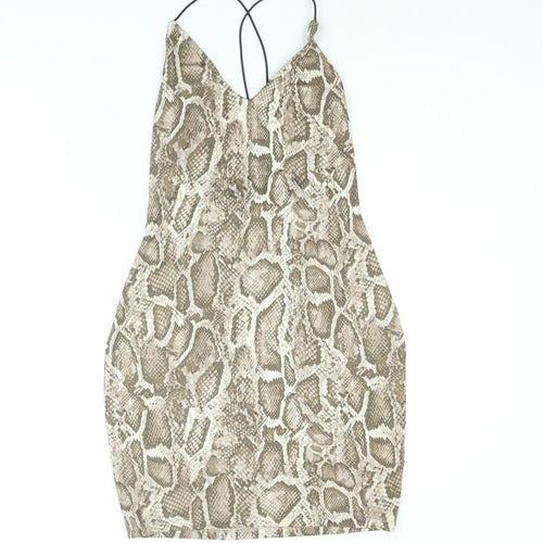 Divided by H&M Womens Brown Animal Print Polyester Bodycon Size M V-Neck Pullover - Snakeskin Print