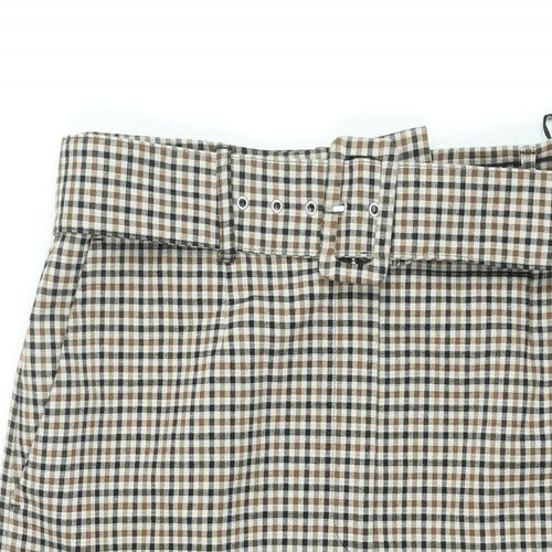 Marks and Spencer Womens Brown Check Polyester Straight & Pencil Skirt Size 16 Zip - Belted