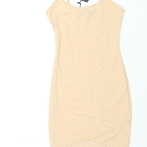PRETTYLITTLETHING Womens Beige Polyester Mini Size 8 Scoop Neck Pullover