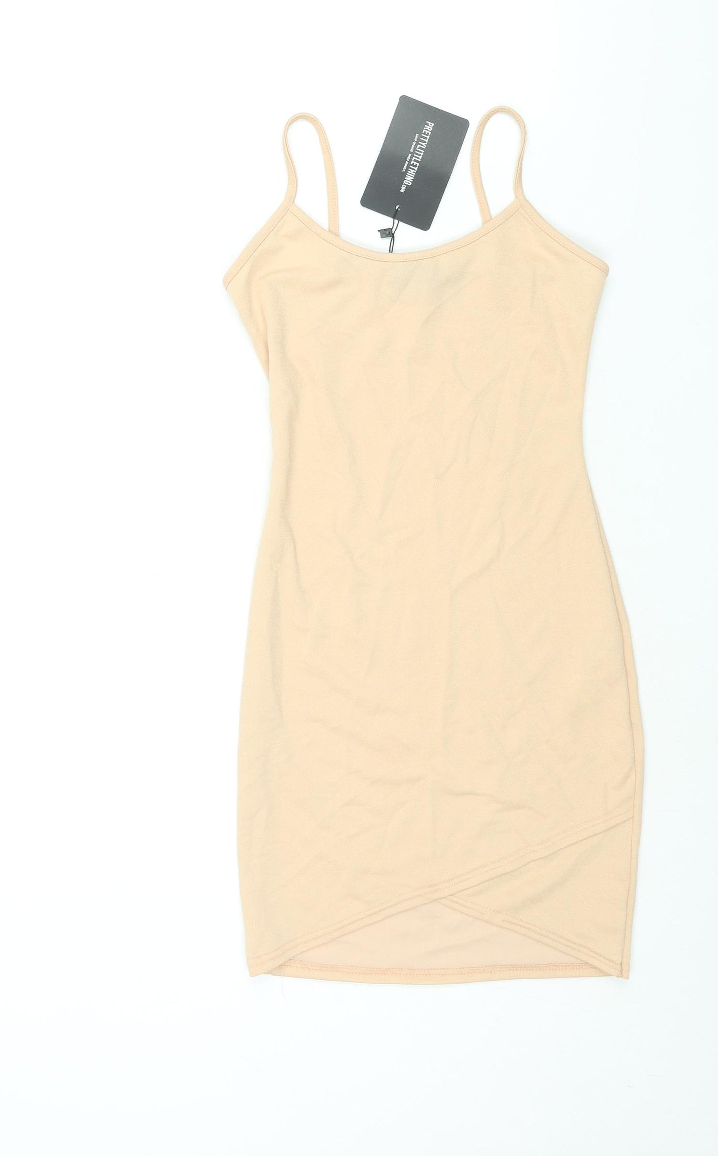 PRETTYLITTLETHING Womens Beige Polyester Mini Size 8 Scoop Neck Pullover