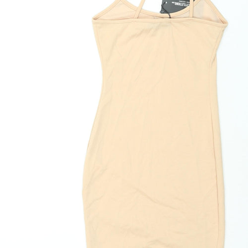 PRETTYLITTLETHING Womens Beige Polyester Mini Size 8 Scoop Neck Pullover