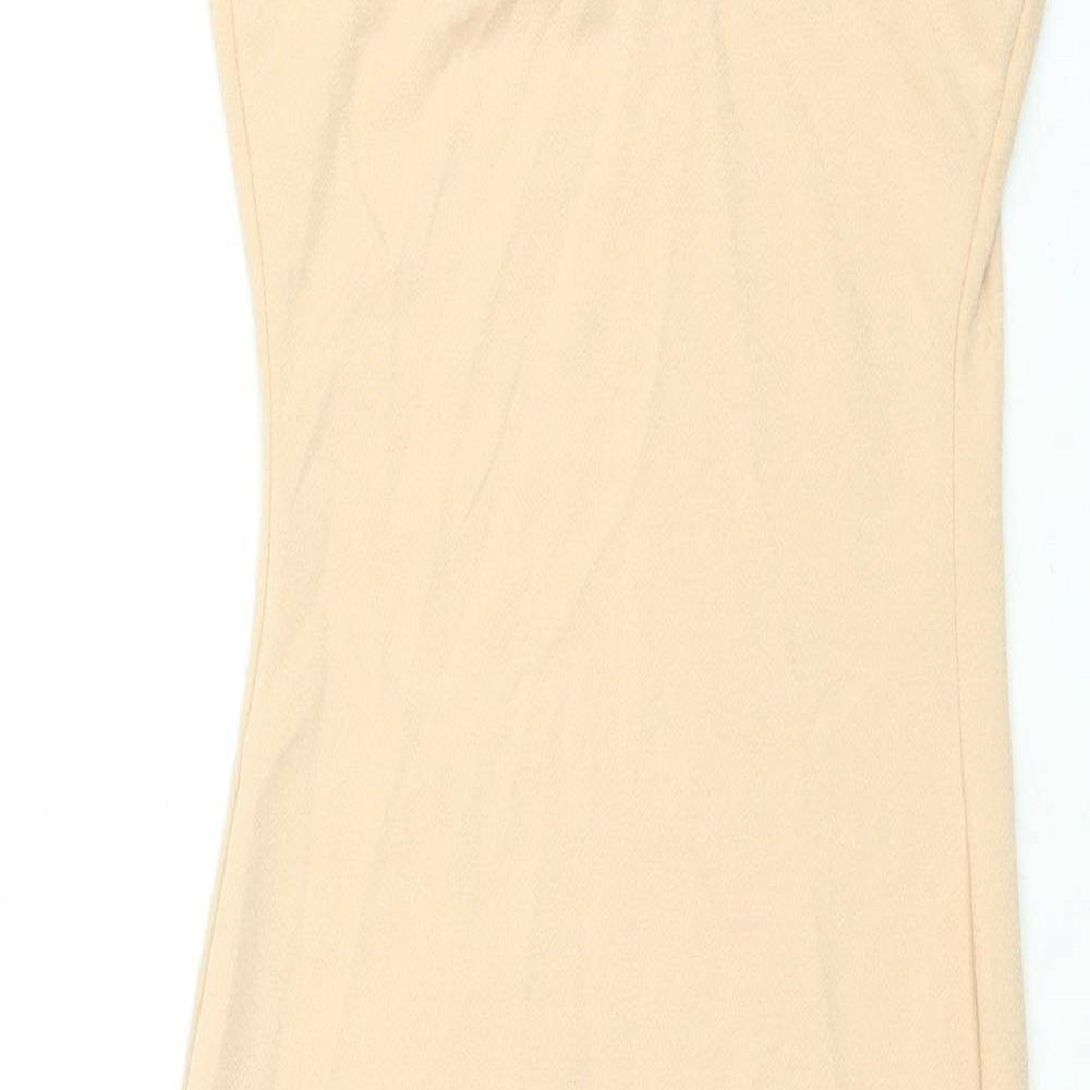 PRETTYLITTLETHING Womens Beige Polyester Mini Size 8 Scoop Neck Pullover