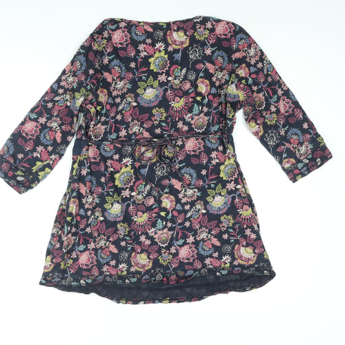 Per Una Womens Blue Floral Cotton Basic Blouse Size 16 V-Neck