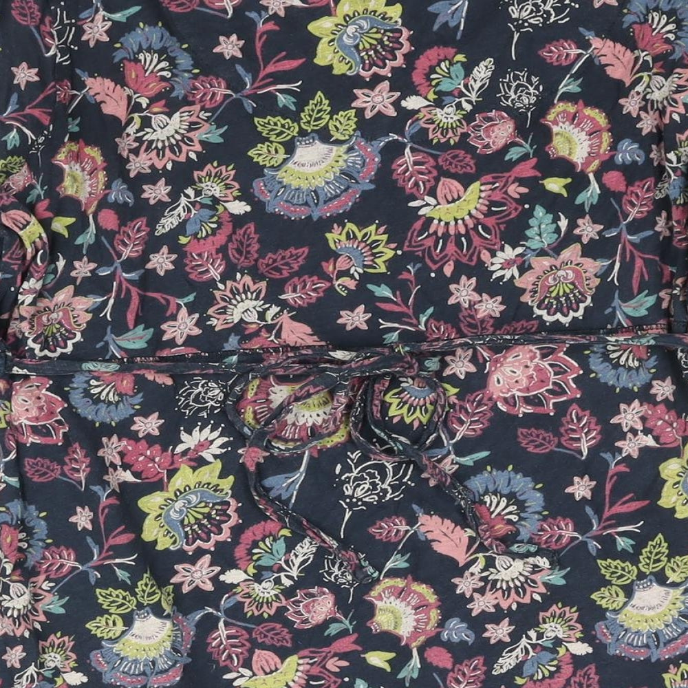 Per Una Womens Blue Floral Cotton Basic Blouse Size 16 V-Neck