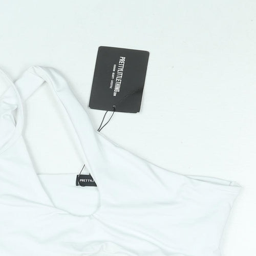 PRETTYLITTLETHING Womens White Polyester Cropped Blouse Size 12 One Shoulder