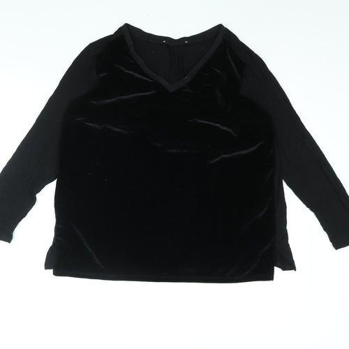 Oui Womens Black Viscose Basic Blouse Size 16 V-Neck - Velour