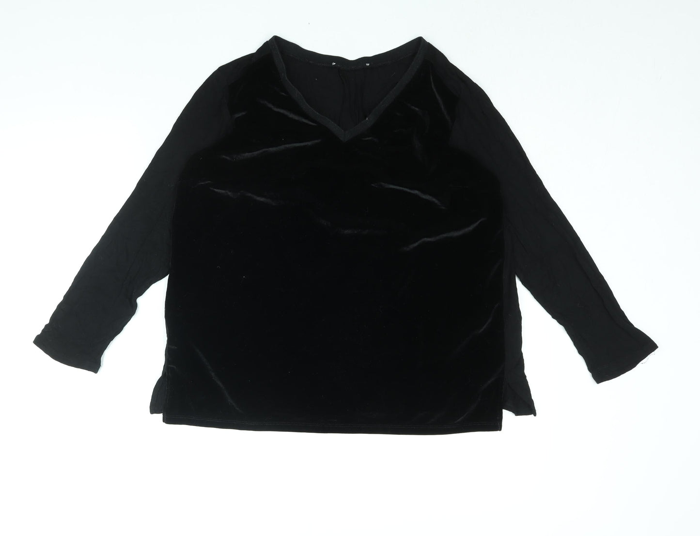 Oui Womens Black Viscose Basic Blouse Size 16 V-Neck - Velour