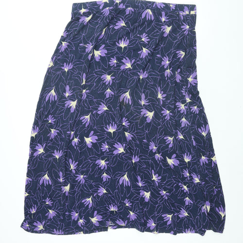 Woolovers Womens Blue Geometric Viscose A-Line Skirt Size XL