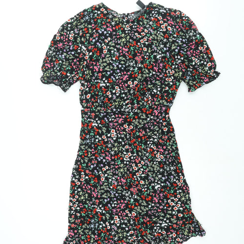 New Look Womens Multicoloured Floral Viscose Shift Size 8 Round Neck Button - Frill