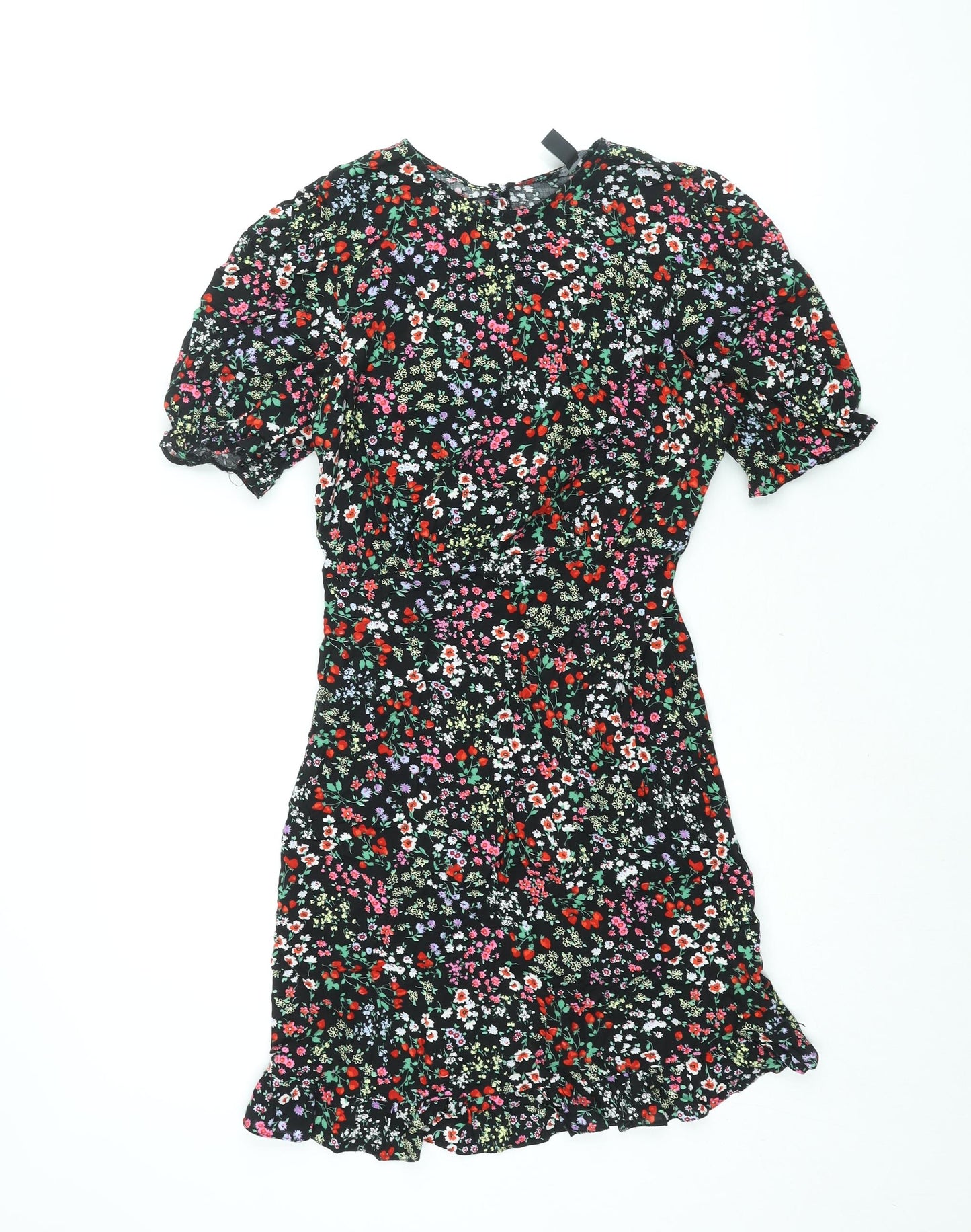 New Look Womens Multicoloured Floral Viscose Shift Size 8 Round Neck Button - Frill