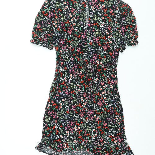 New Look Womens Multicoloured Floral Viscose Shift Size 8 Round Neck Button - Frill