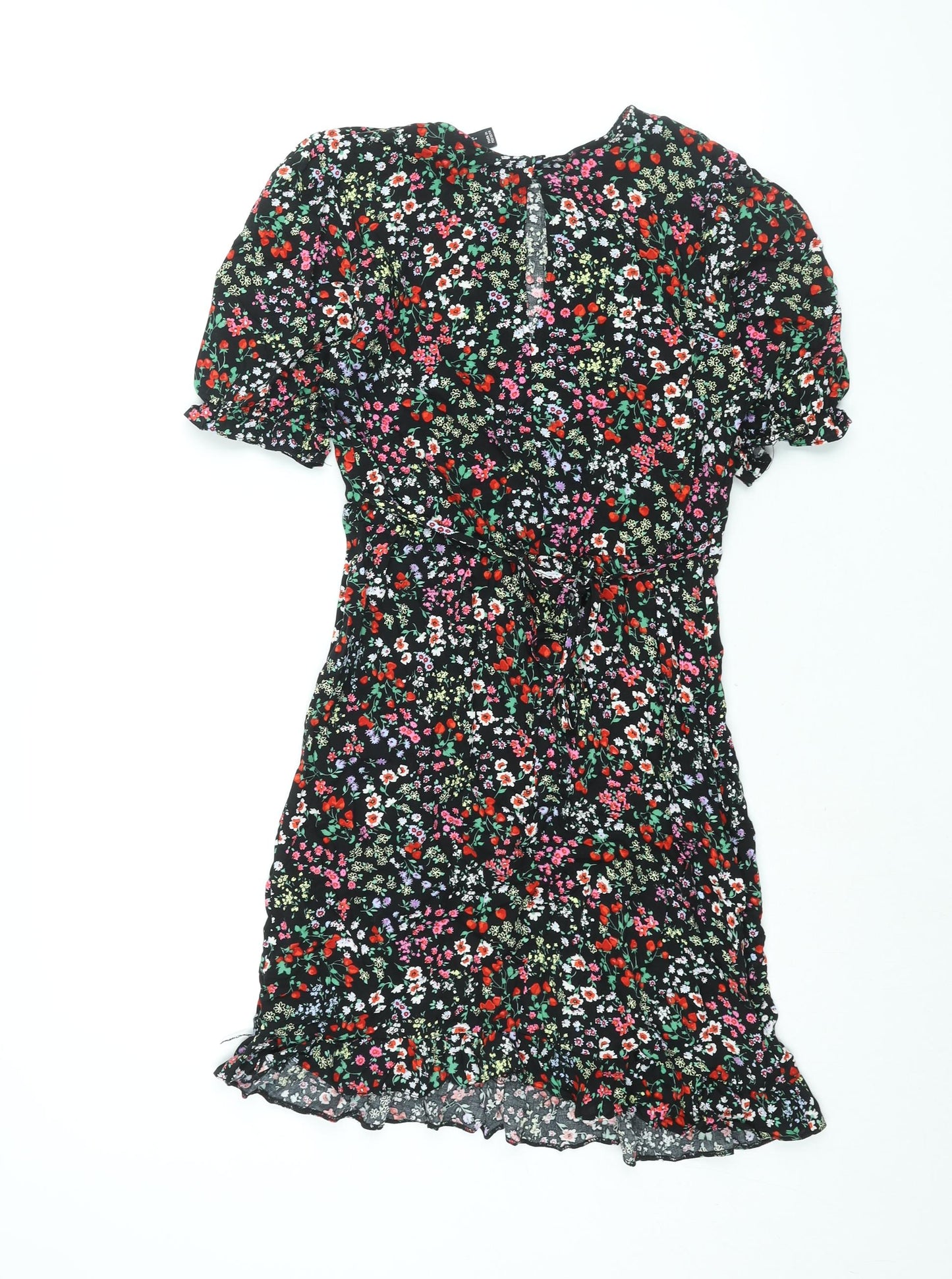 New Look Womens Multicoloured Floral Viscose Shift Size 8 Round Neck Button - Frill