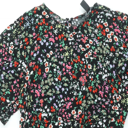 New Look Womens Multicoloured Floral Viscose Shift Size 8 Round Neck Button - Frill
