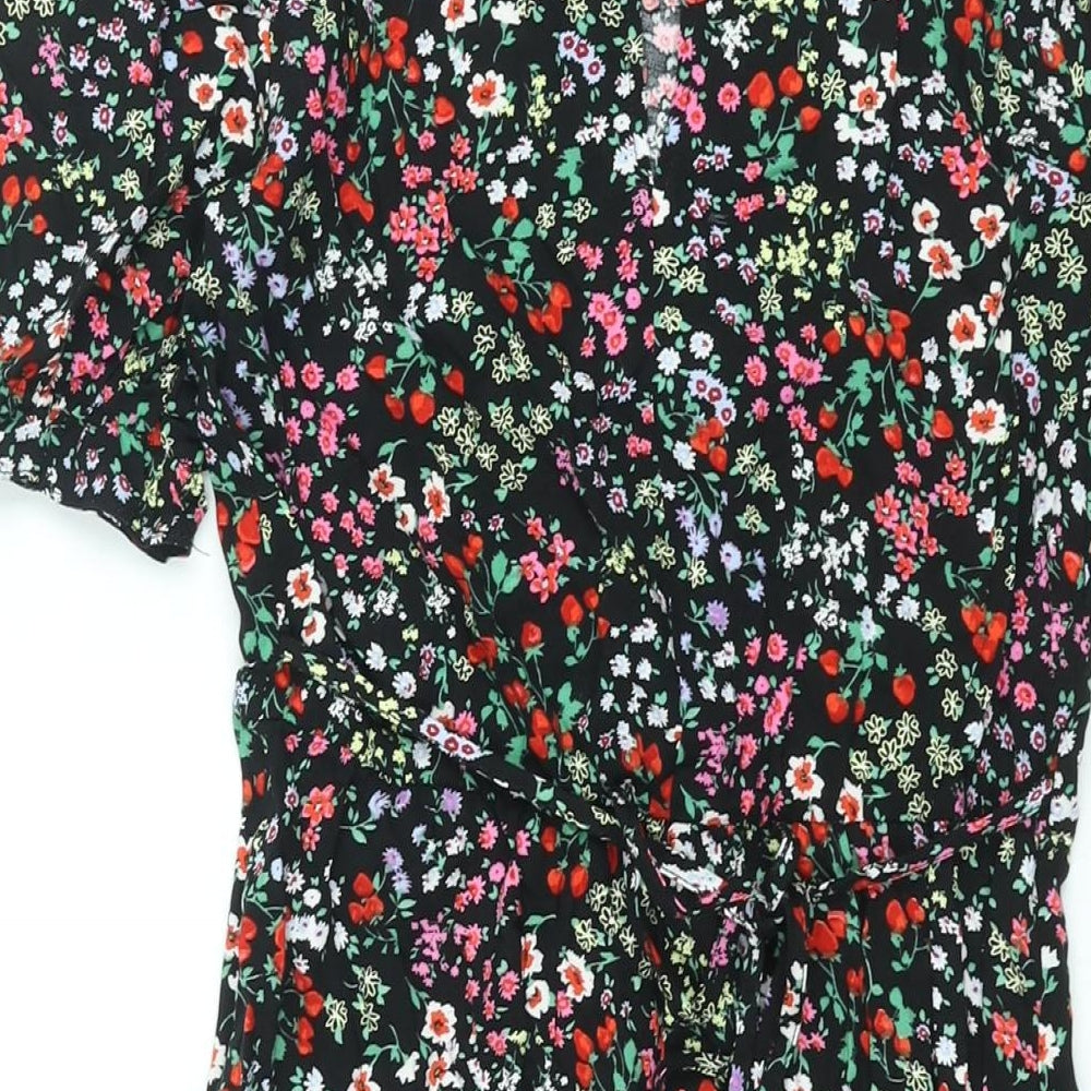 New Look Womens Multicoloured Floral Viscose Shift Size 8 Round Neck Button - Frill