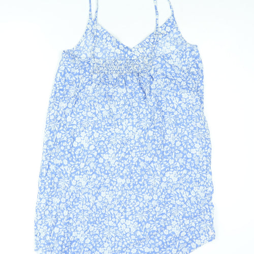 Joules Womens Blue Floral Viscose Tank Dress Size 14 V-Neck Pullover