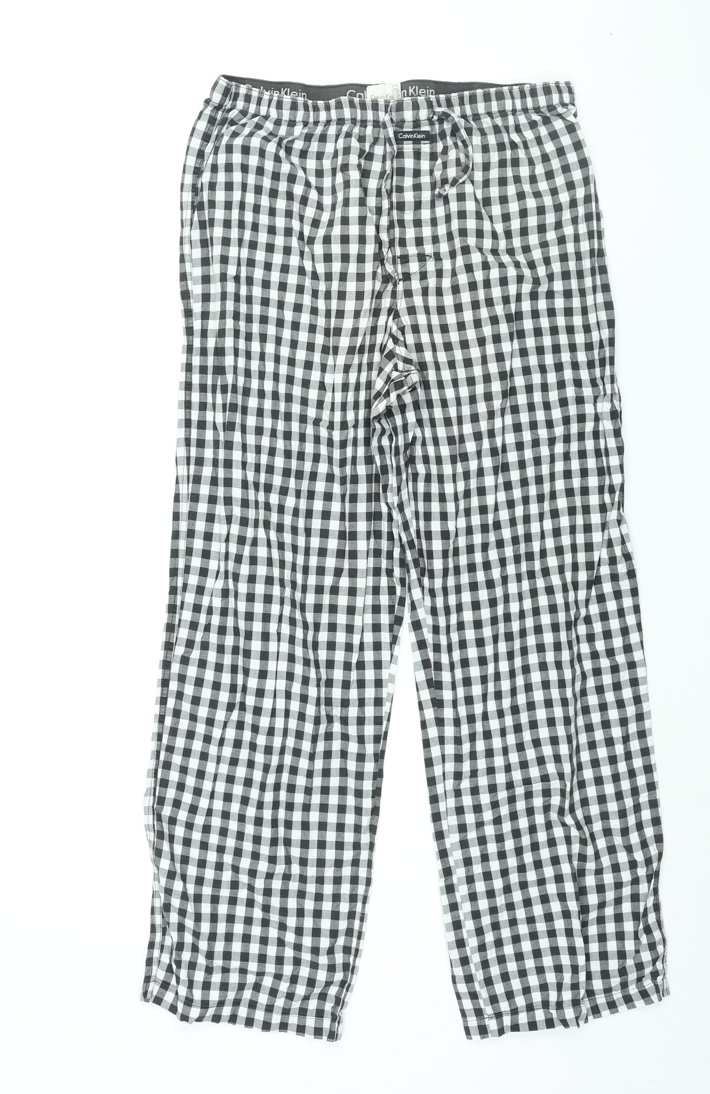 Calvin Klein Mens Black Gingham Cotton Pyjama Pants Size M Drawstring - Logo