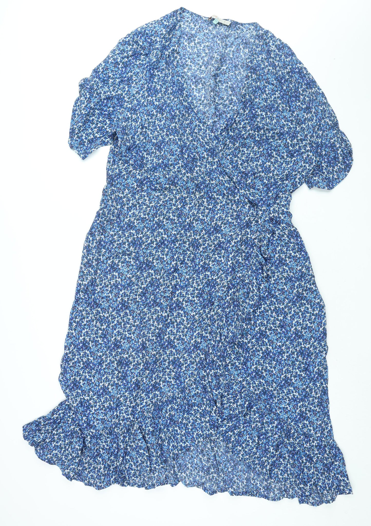 He Loves Me He Loves Me Not Womens Blue Floral Viscose Wrap Dress Size 20 V-Neck Pullover - Frill