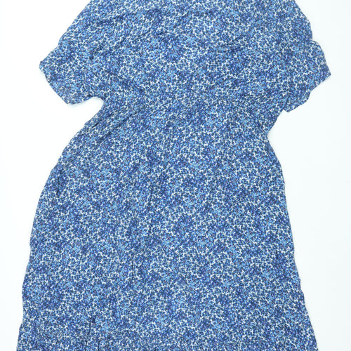 He Loves Me He Loves Me Not Womens Blue Floral Viscose Wrap Dress Size 20 V-Neck Pullover - Frill