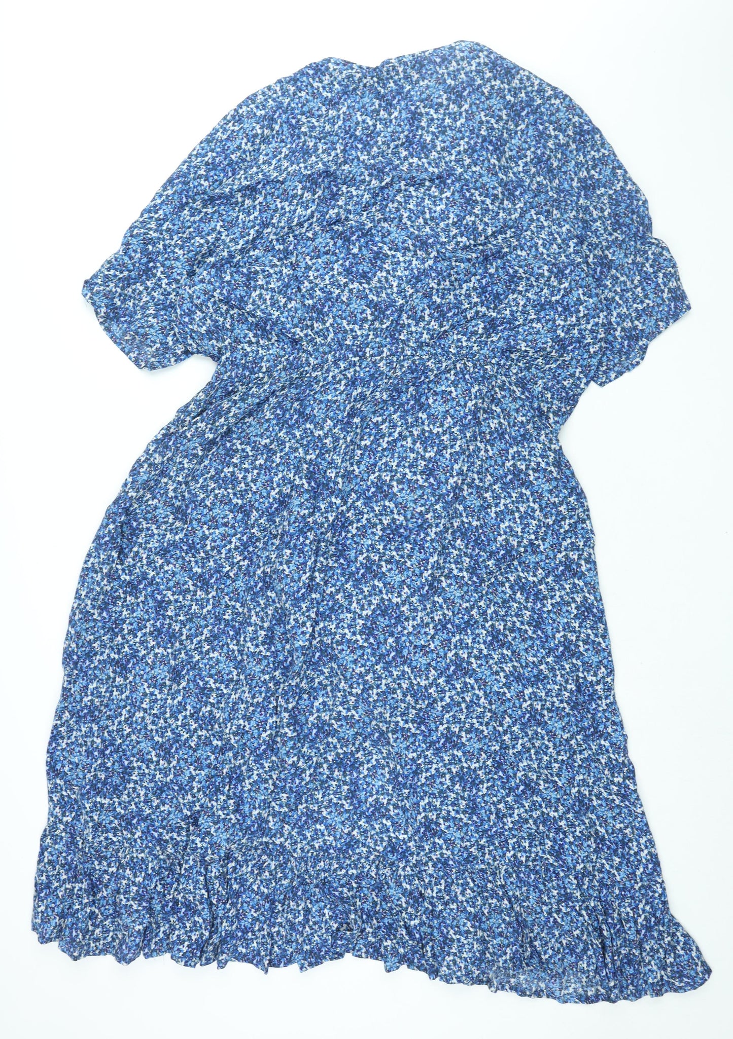 He Loves Me He Loves Me Not Womens Blue Floral Viscose Wrap Dress Size 20 V-Neck Pullover - Frill