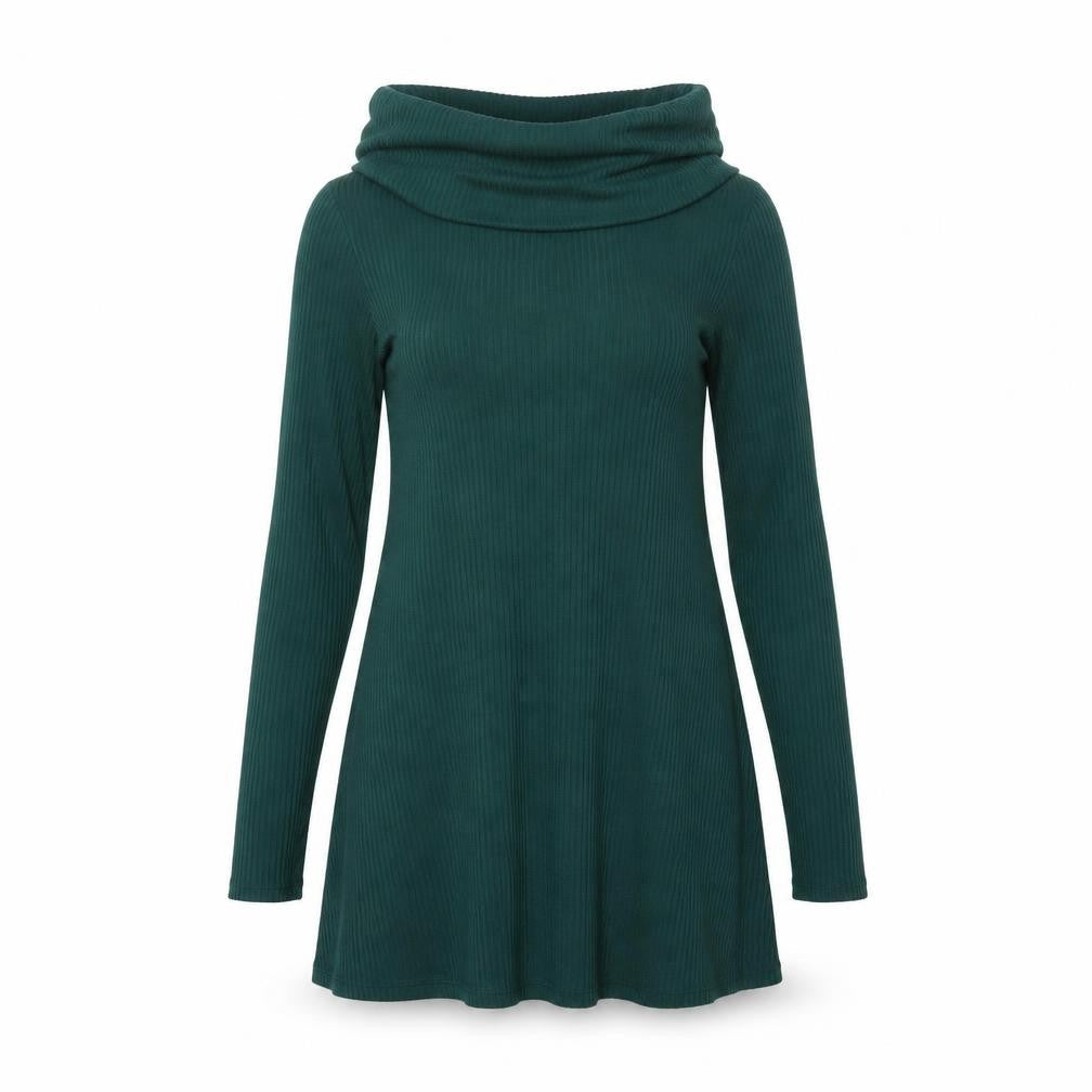 Front view of Apricot women’s green viscose a-line, size UK 8, roll neck pullover
