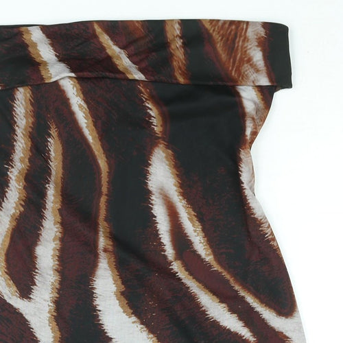 PRETTYLITTLETHING Womens Brown Geometric Polyester Bodycon Size 14 Square Neck Pullover
