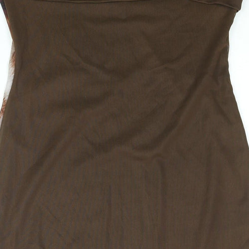 PRETTYLITTLETHING Womens Brown Geometric Polyester Bodycon Size 14 Square Neck Pullover