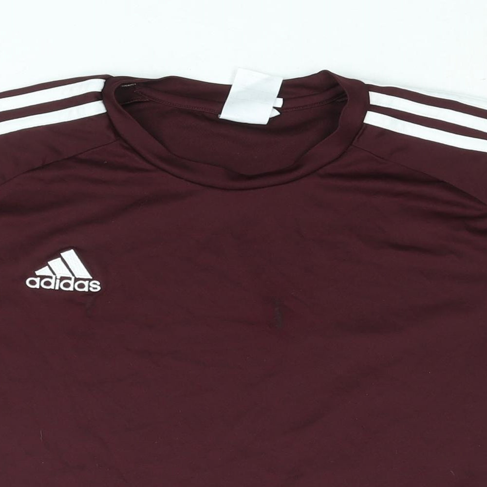 adidas Mens Purple Polyester Basic T-Shirt Size L Round Neck Pullover - Logo Three Stripe Sleeve