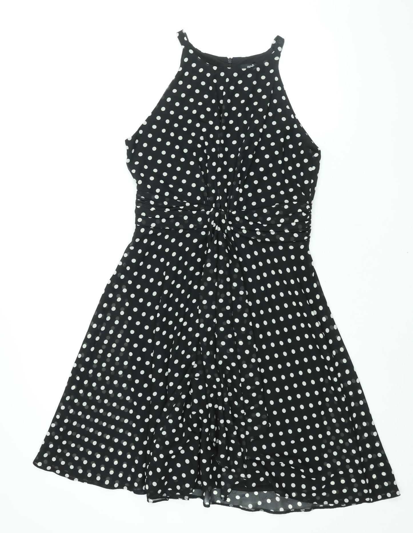 Wallis Womens Black Polyester Fit & Flare Size 12 Square Neck Zip - Frill