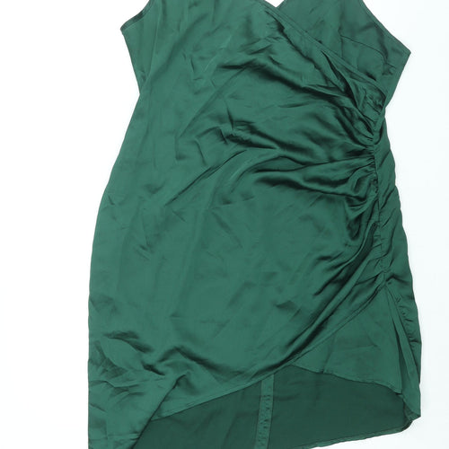 PRETTYLITTLETHING Womens Green Polyester Wrap Dress Size 16 V-Neck Zip - Rouched