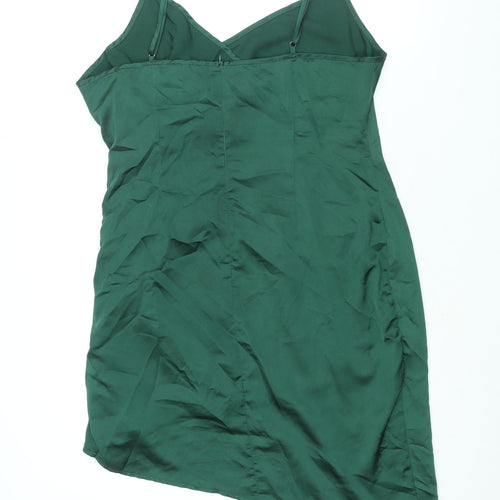 PRETTYLITTLETHING Womens Green Polyester Wrap Dress Size 16 V-Neck Zip - Rouched