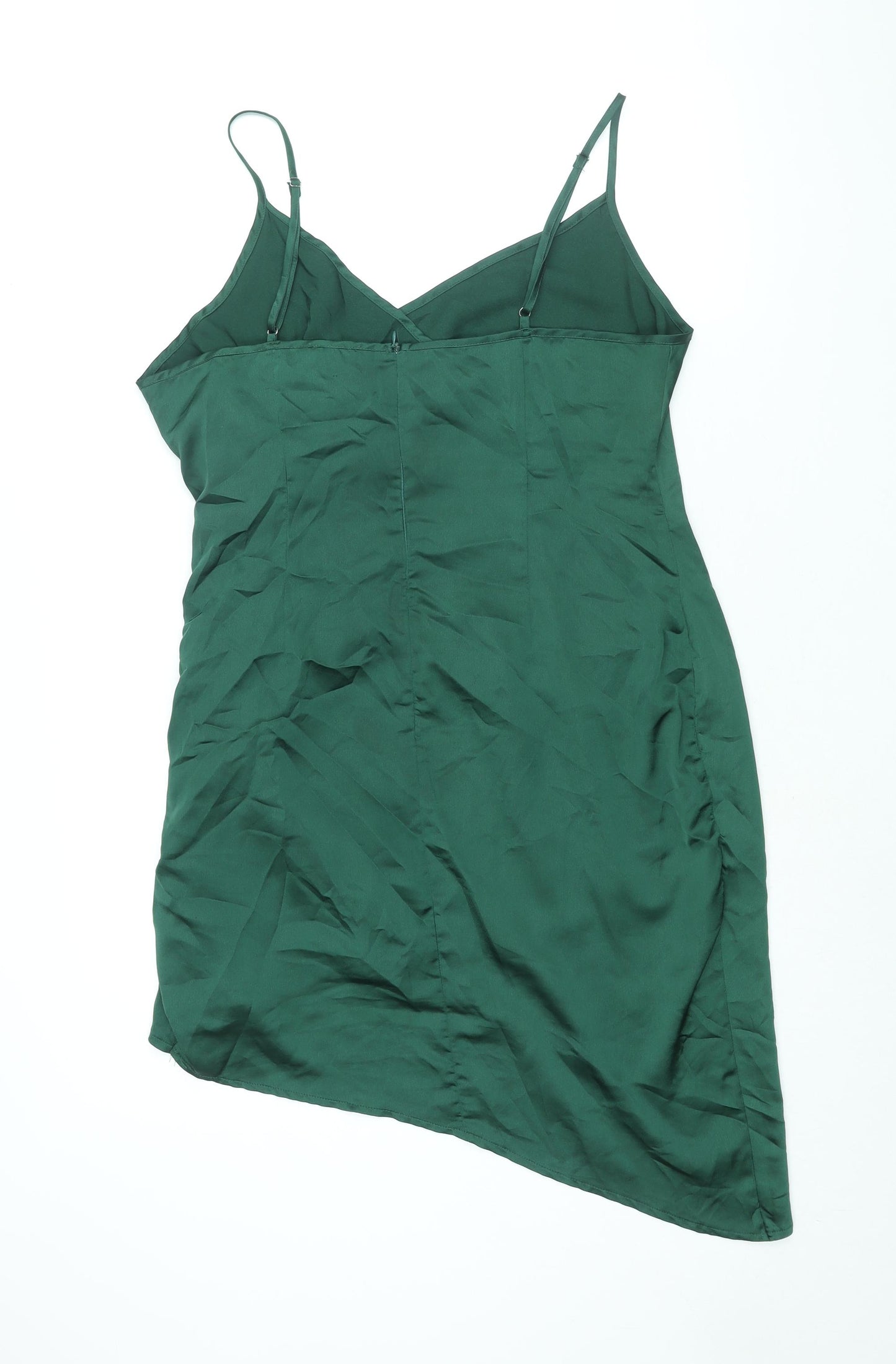 PRETTYLITTLETHING Womens Green Polyester Wrap Dress Size 16 V-Neck Zip - Rouched