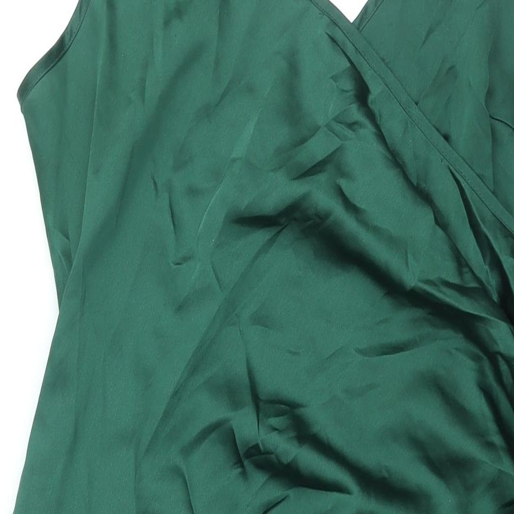 PRETTYLITTLETHING Womens Green Polyester Wrap Dress Size 16 V-Neck Zip - Rouched