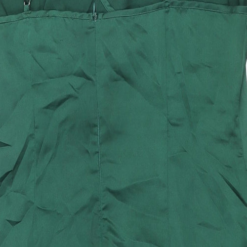 PRETTYLITTLETHING Womens Green Polyester Wrap Dress Size 16 V-Neck Zip - Rouched