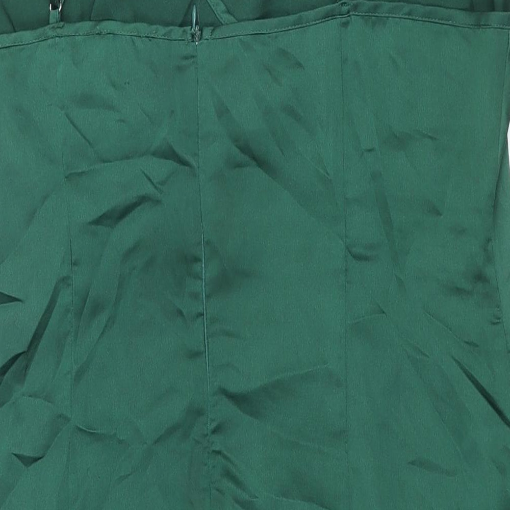 PRETTYLITTLETHING Womens Green Polyester Wrap Dress Size 16 V-Neck Zip - Rouched