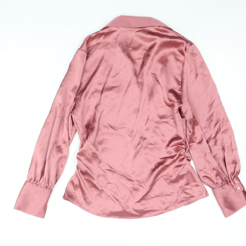 Zara Womens Pink Polyester Basic Button-Up Size S Collared - Rouched