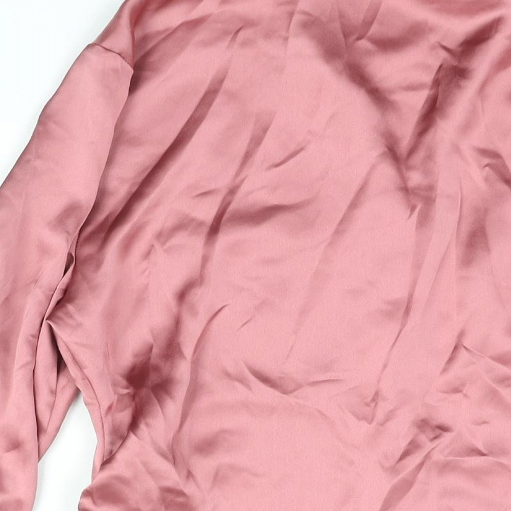 Zara Womens Pink Polyester Basic Button-Up Size S Collared - Rouched