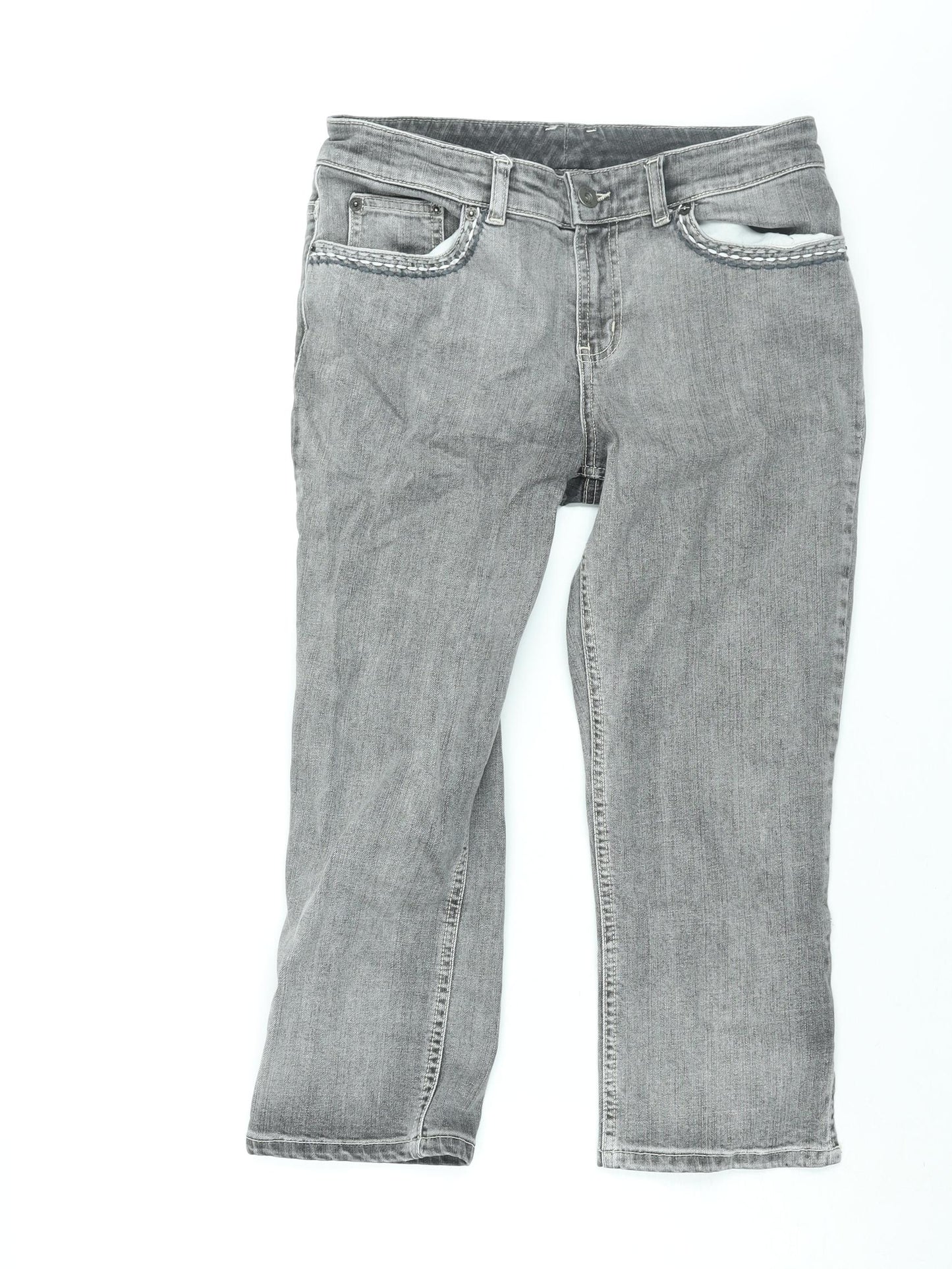 Oui Womens Grey Cotton Cropped Jeans Size 12 L21 in Regular Zip