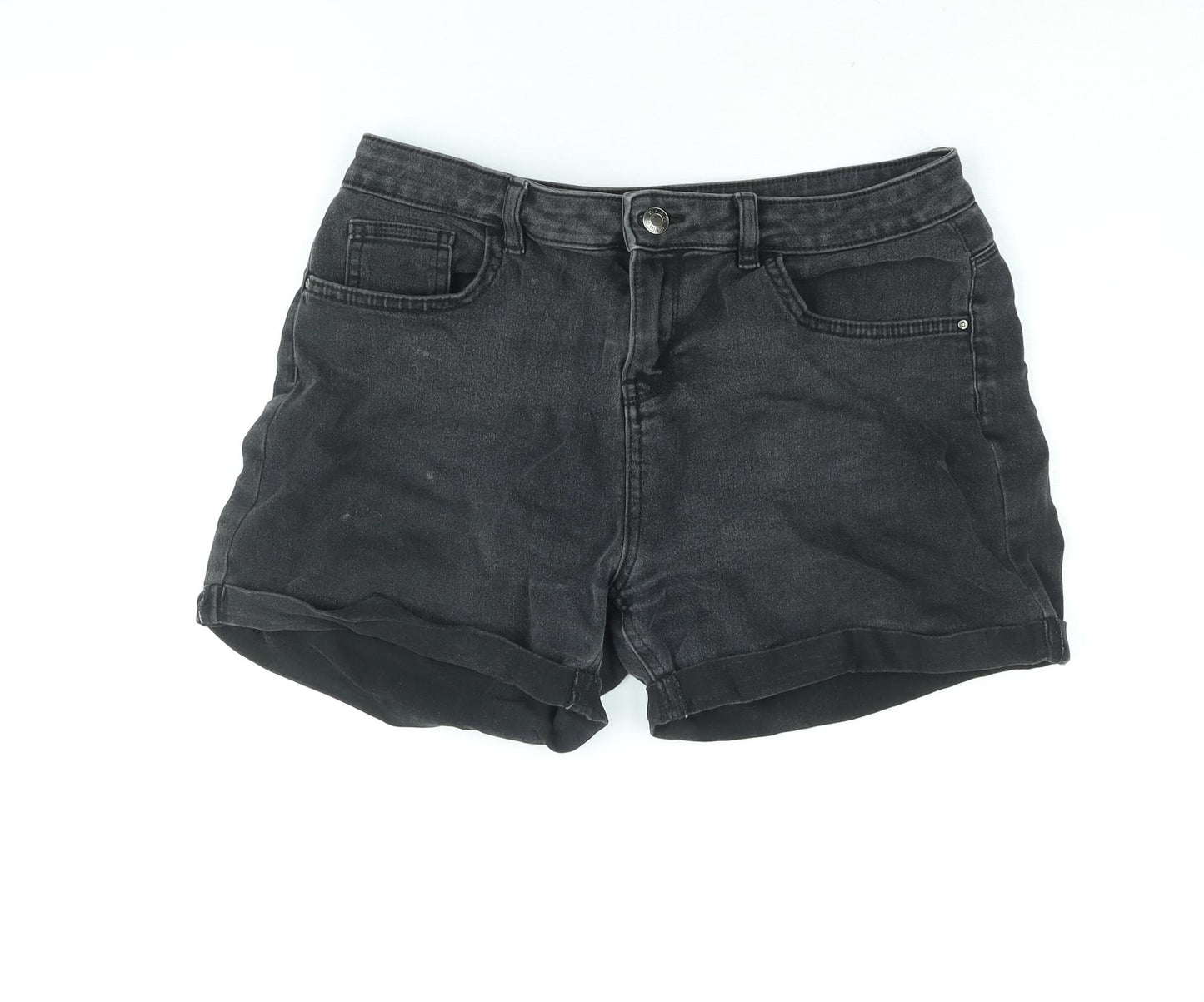 Denim & Co. Womens Black Cotton Mom Shorts Size 14 L3 in Regular Zip