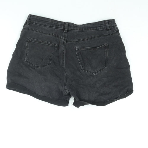 Denim & Co. Womens Black Cotton Mom Shorts Size 14 L3 in Regular Zip