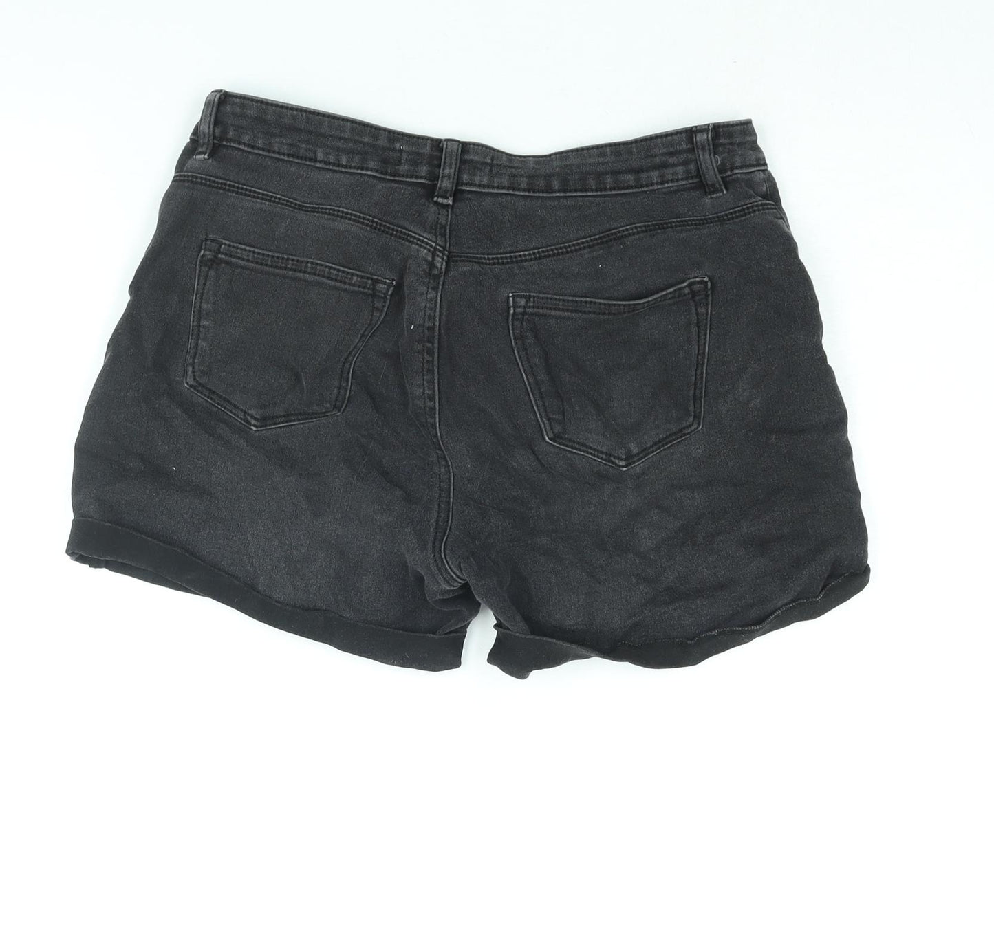 Denim & Co. Womens Black Cotton Mom Shorts Size 14 L3 in Regular Zip