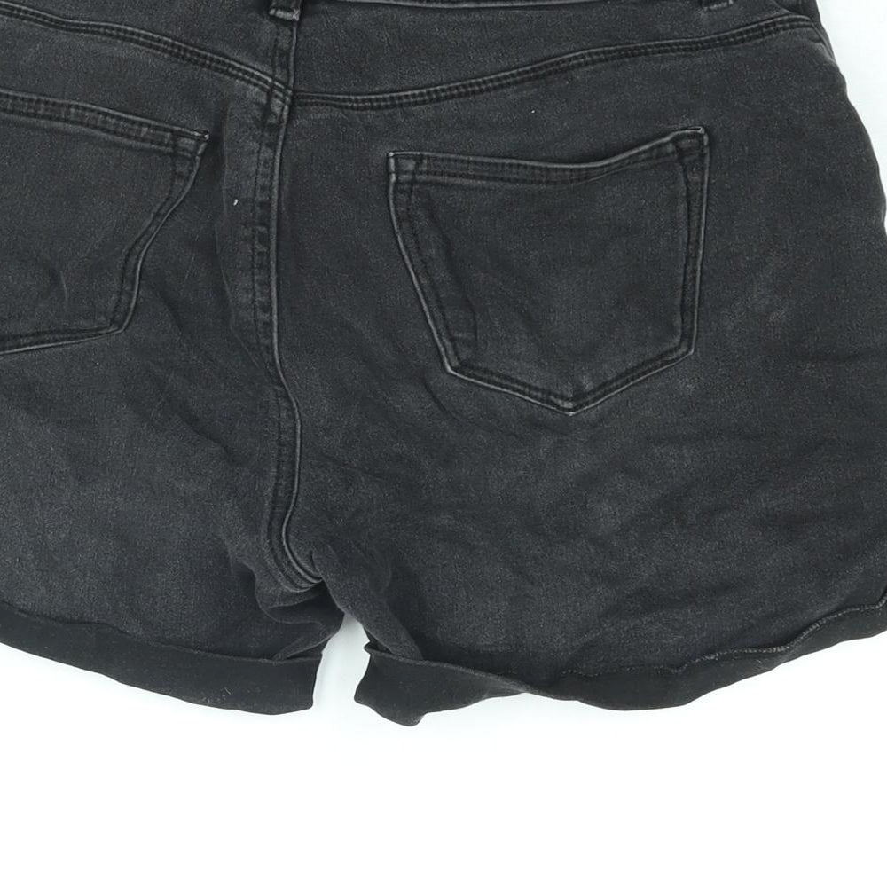 Denim & Co. Womens Black Cotton Mom Shorts Size 14 L3 in Regular Zip