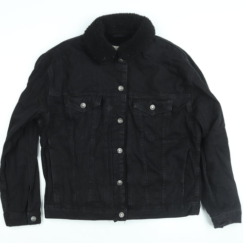 ASOS Womens Black Jacket Size 12 Button - Fleece Lined