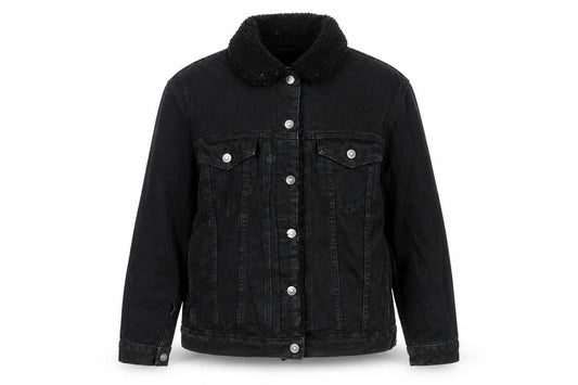 Front view of ASOS women’s black jacket, size UK 12, button - fleece lined