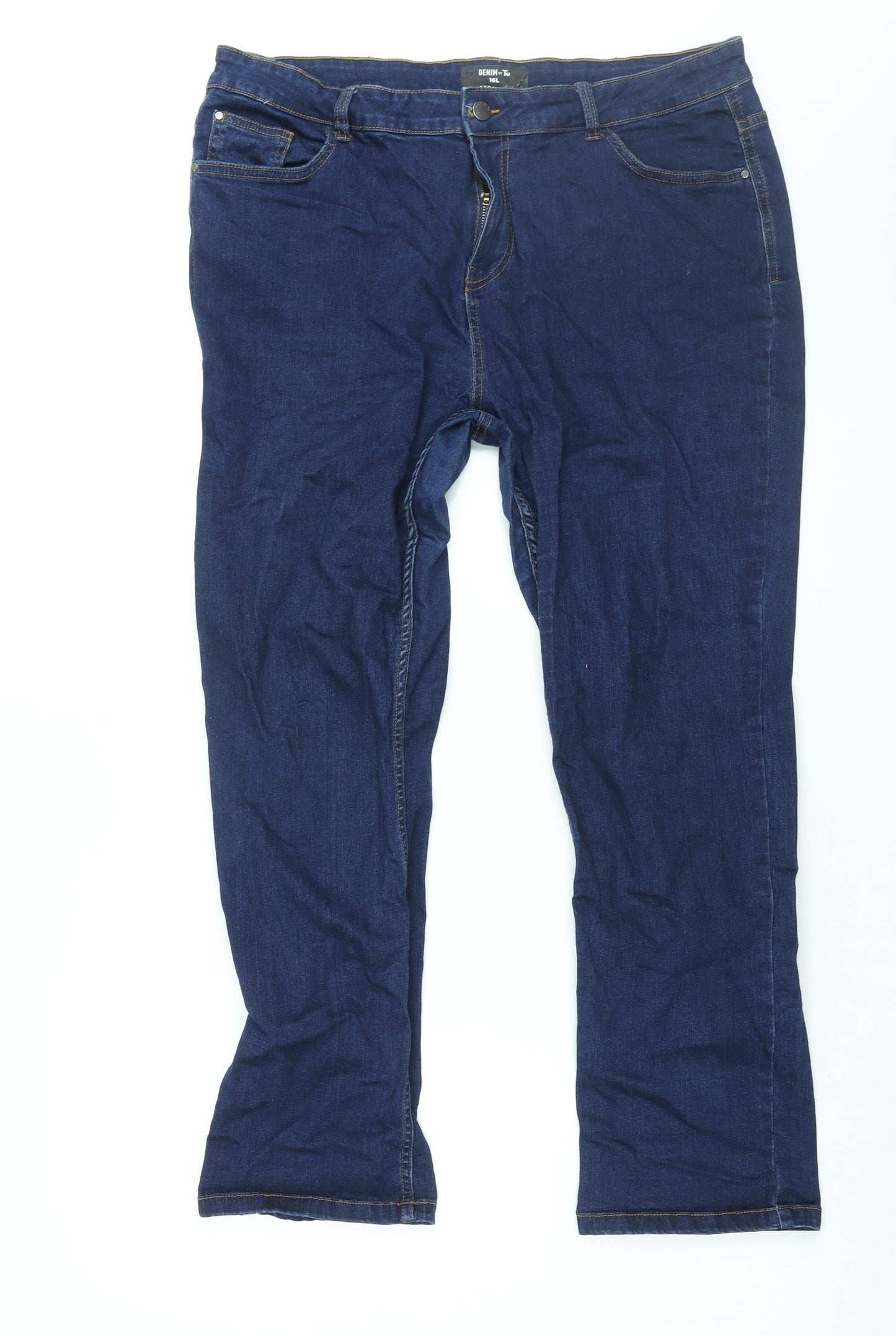 TU Womens Blue Cotton Straight Jeans Size 16 L28 in Regular Zip
