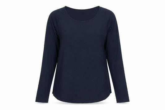 Front view of French Connection women’s blue polyester basic blouse, size S, round neck