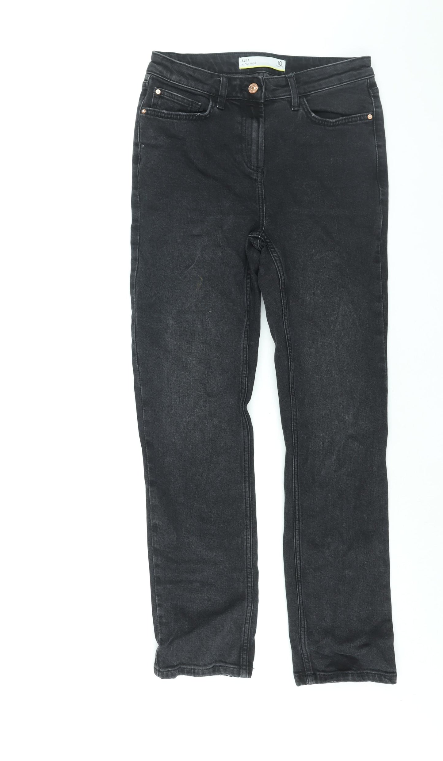 NEXT Womens Black Cotton Straight Jeans Size 10 L30 in Regular Zip