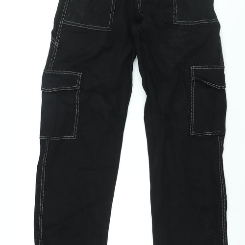 Punk'd Image Womens Black Cotton Wide-Leg Jeans Size 6 L33 in Regular Zip - Stitch Detail Cargo